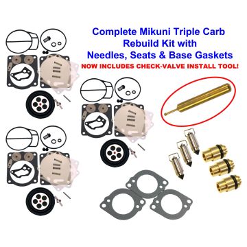 Yamaha Triple Mikuni Carburetor Rebuild Kit w Needle, Seat Gaskets XLT1200 Tool